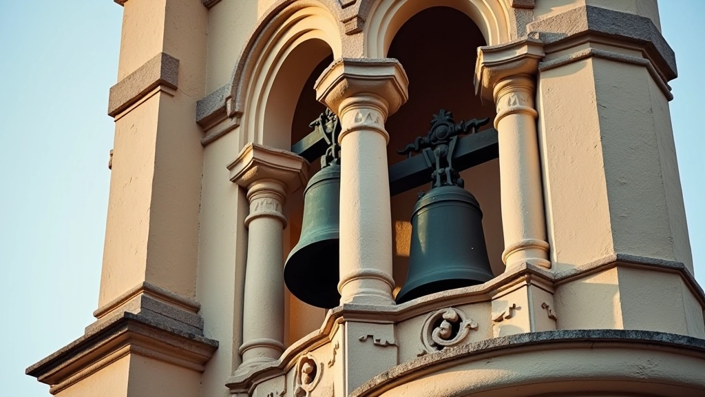 Bell tower detail showing architectural elements and historical stonework