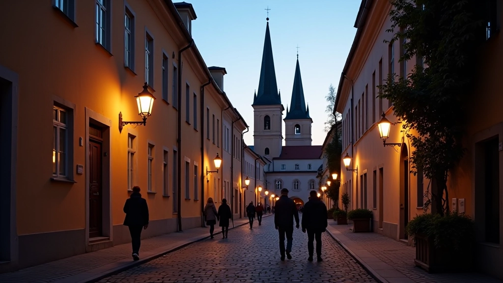 Vilnius historic old town architecture at evening time