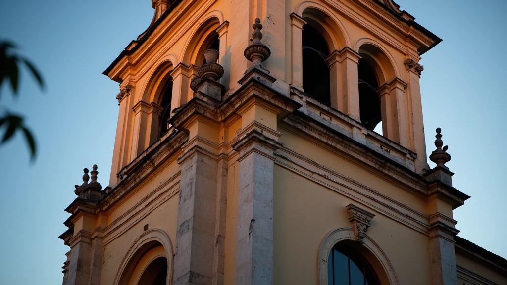 Vilnius Cathedral Bell Tower details with architectural stonework and evening shadows